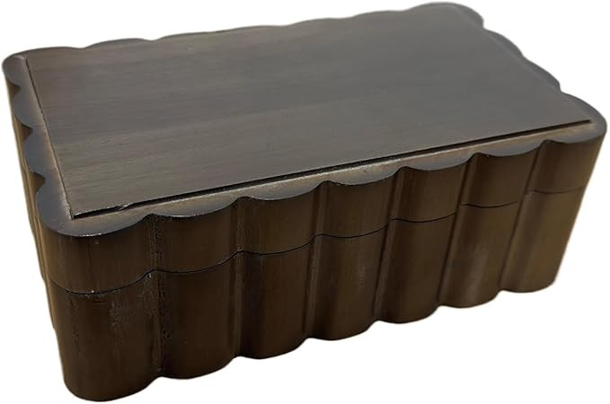 Carved Edge Rubberwood Keepsake Box - Groove Edge Jewelry Box for Trinkets & Photos | Fan shaped ... | Amazon (US)
