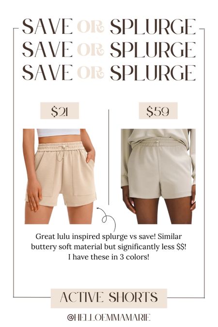 Splurge or save - lulu inspired active shorts! 

I have these in 3 colors and they are so good! Same buttery soft fabric but a fraction of the $$ 

#LTKFindsUnder50 #LTKStyleTip #LTKActive