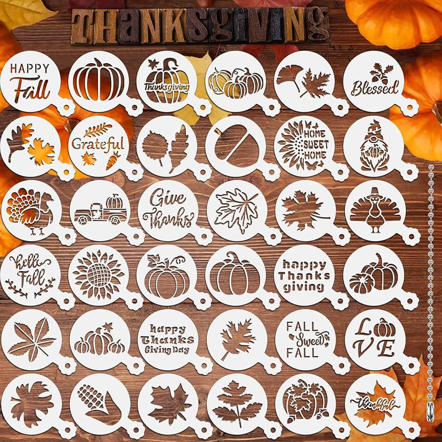 JULBEAR 36 Pieces Thanksgiving Stencils Fall Reusable Cookie Cake Stencils Templates Mold Tools f... | Amazon (US)