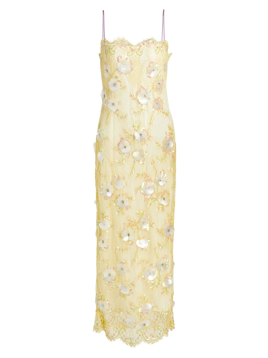 Women's Emalia Sequined Lace Midi-Dress - Pale Lemon Yellow - Size 6 | Saks Fifth Avenue