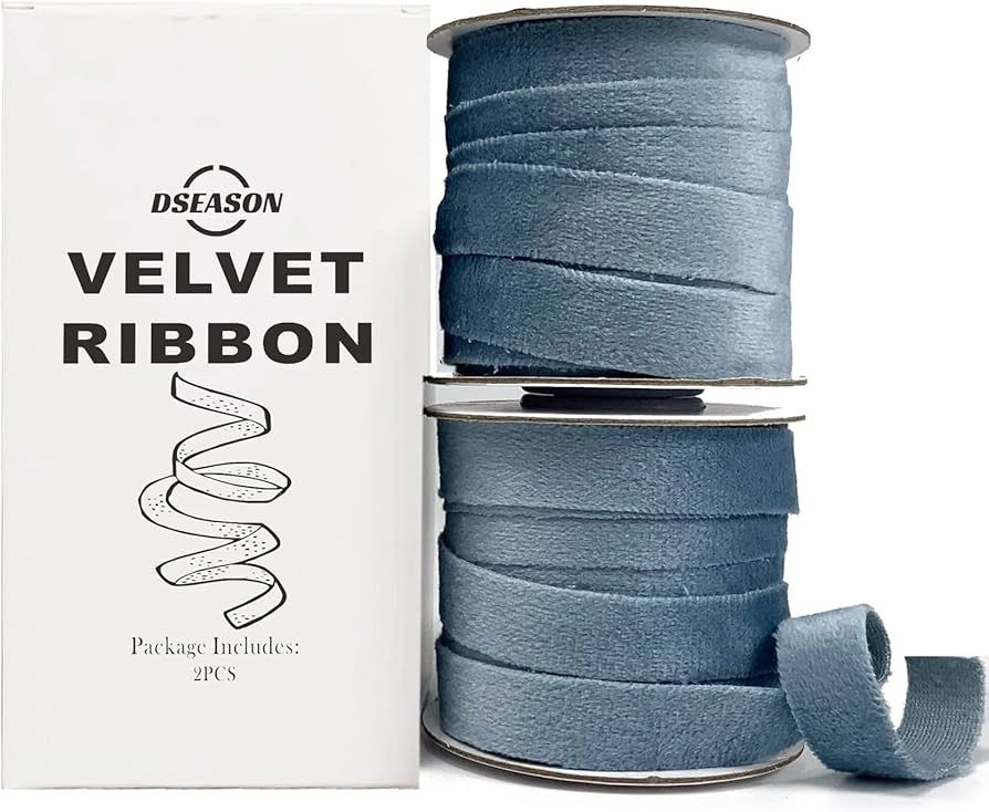 Velvet Ribbon Set 3/8" x 10 Yards, 2 Rolls 20 Yards, Dseason Handmade Dusty Blue Velvet Ribbon Set for Gift Wrapping & Bow Making, Christmas Tree, Wreath Decoration, DIY Crafts Decoration | Amazon (US)