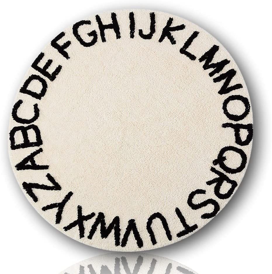 blue page ABC Rug for Kids Room Circle Alphabet Nursery Rug for Baby Boy and Girl - Round Neutral... | Amazon (US)