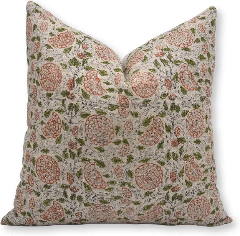 Fabdivine Karwachauth Block Print Pillow Cover Handmade Thick Linen Cushion in Red & Green, Boho ... | Wayfair North America