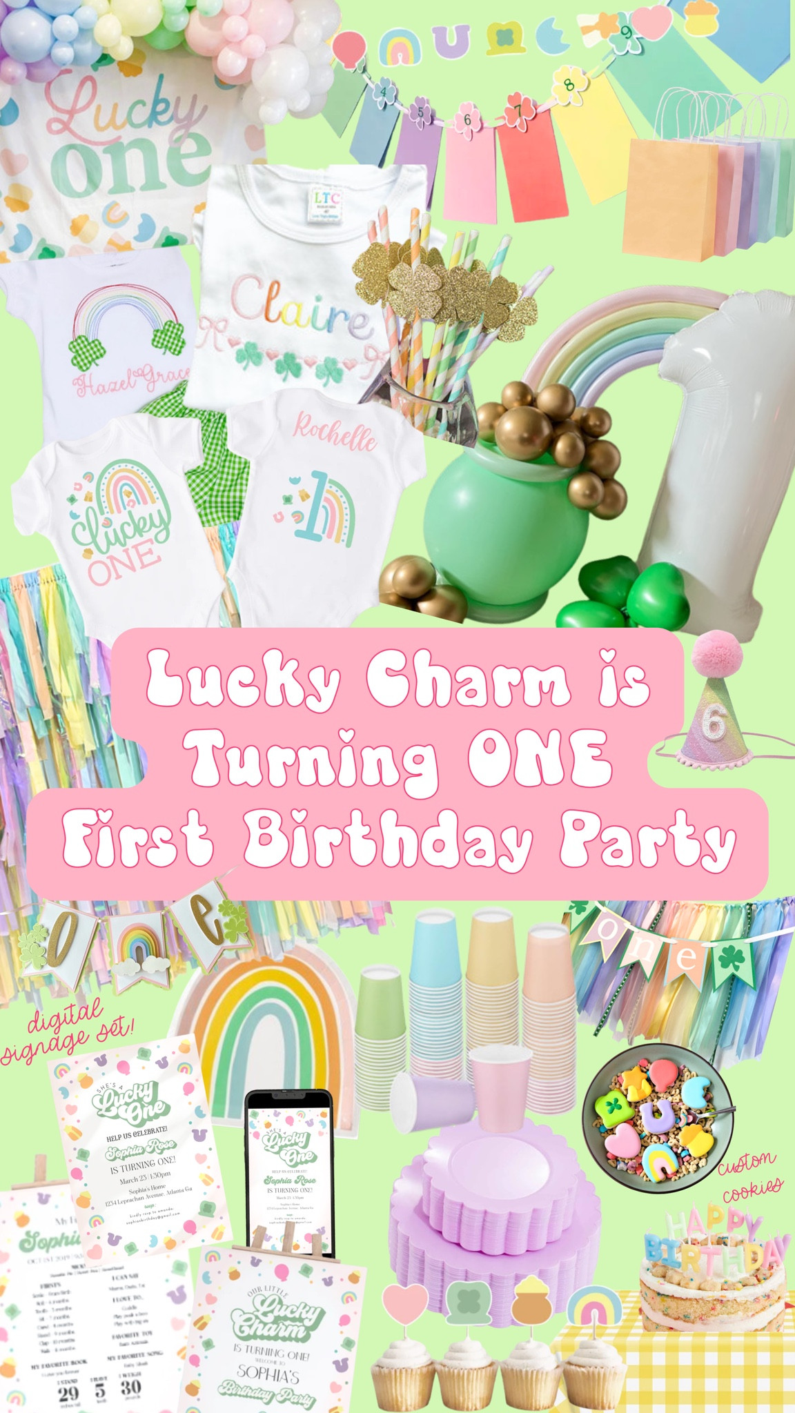 Lucky Charm Turning One - Girl first Birthday Theme - St Patrick’s Day - March - Clovers - Rainbow - Party Decor - Invitation - Milestone - Outfits 

#LTKBaby #LTKKids #LTKParties