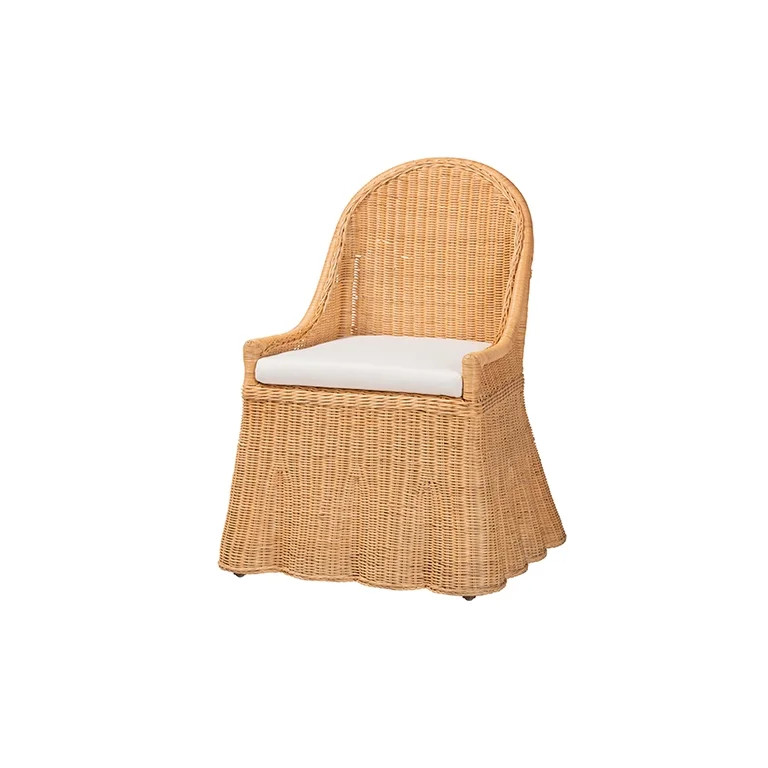 bali & pari Maya Natural Rattan Accent Chair - Hand Woven Wicker Dining Chair with Scalloped Skir... | Walmart (US)
