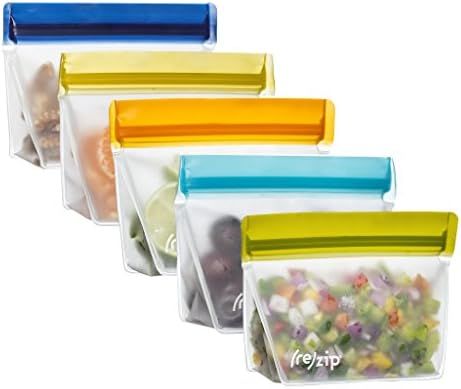 rezip Stand-Up 1-Cup/8-ounce Leakproof Reusable Storage Bag 5-Pack (Multi-Color) | Amazon (US)