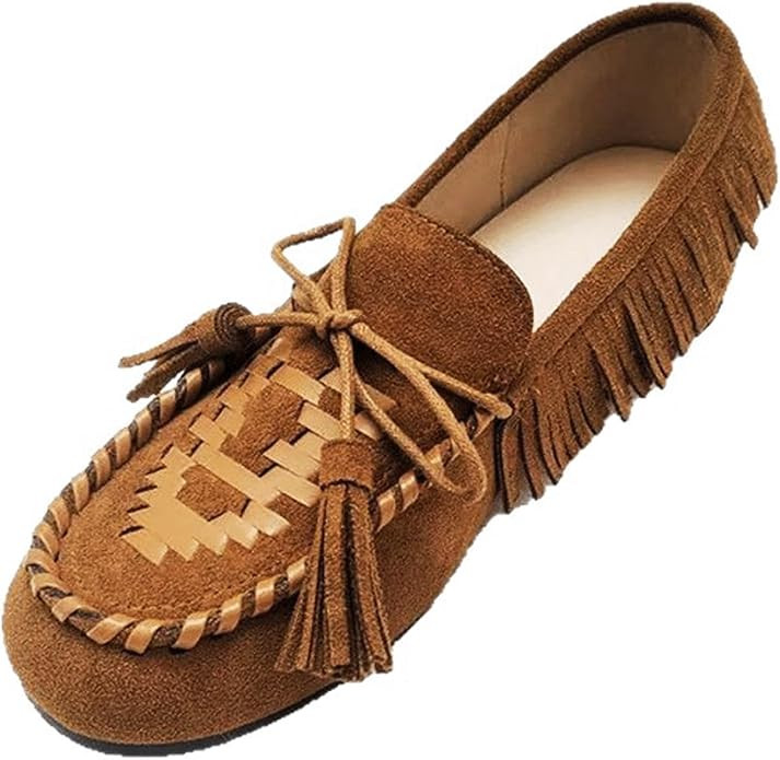 Moccasin Slippers for Women Fringe Suede Woven Moccasins Tassel Bow Loafers Slip On Soft Indoor O... | Amazon (US)