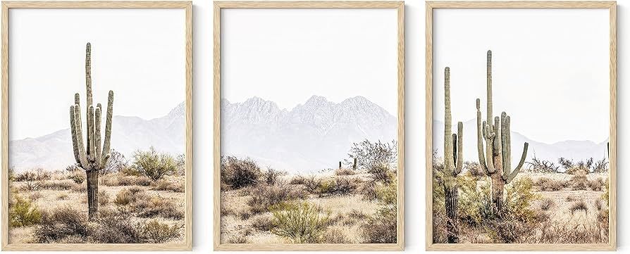 HAUS AND HUES Framed Western Wall Art - Set of 3 Desert Wall Art, Cactus Wall Decor, Framed Lands... | Amazon (US)