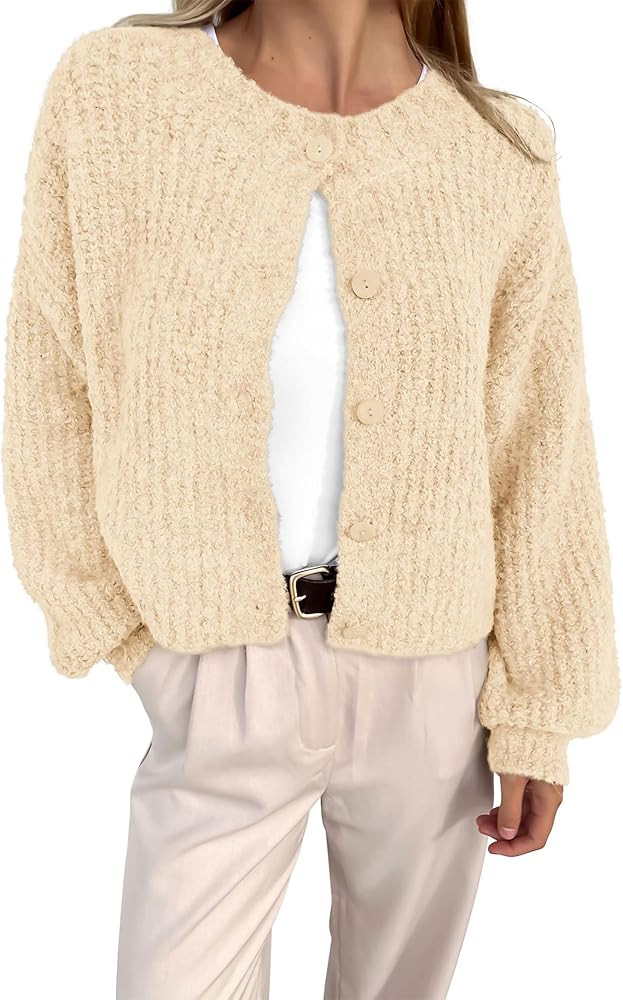 BTFBM Women's Chunky Knit Fall Cardigan 2024 Winter Long Sleeve Button Down Soft Loose Cropped Sw... | Amazon (US)