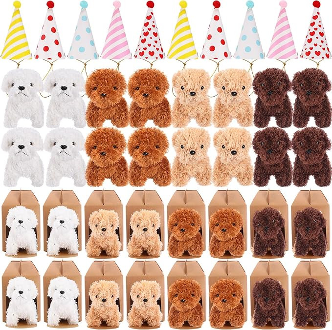 20 Set Mini Plush Toy Stuffed Animals Dogs Set with Birthday Hats Kraft Paper Boxes Small Stuffed... | Amazon (US)
