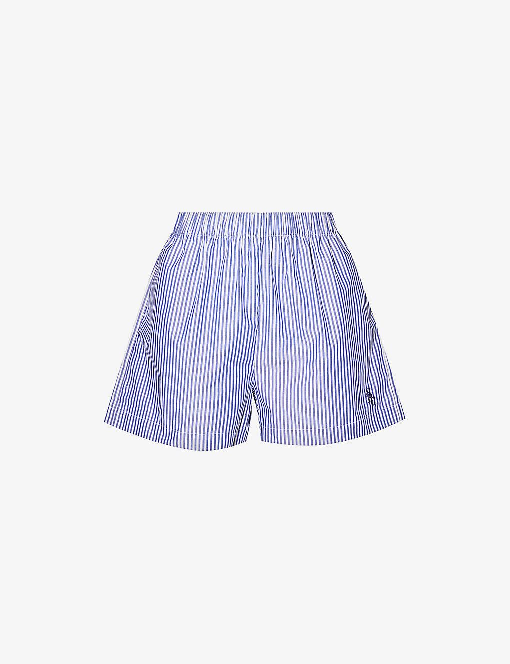 SRC-embroidered striped high-rise cotton-poplin shorts | Selfridges