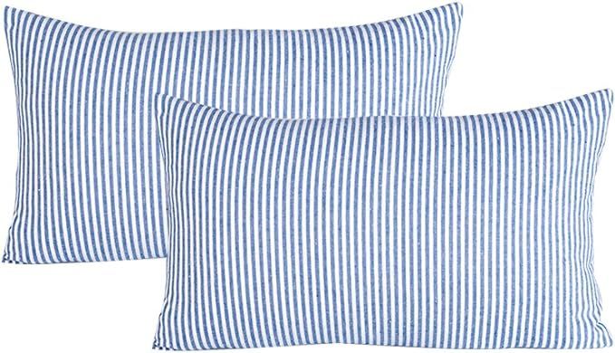 JES&MEDIS Set of 2 Pillowcase Cotton Striped Home Decorative Rectangular Throw Pillow Covers Cush... | Amazon (US)