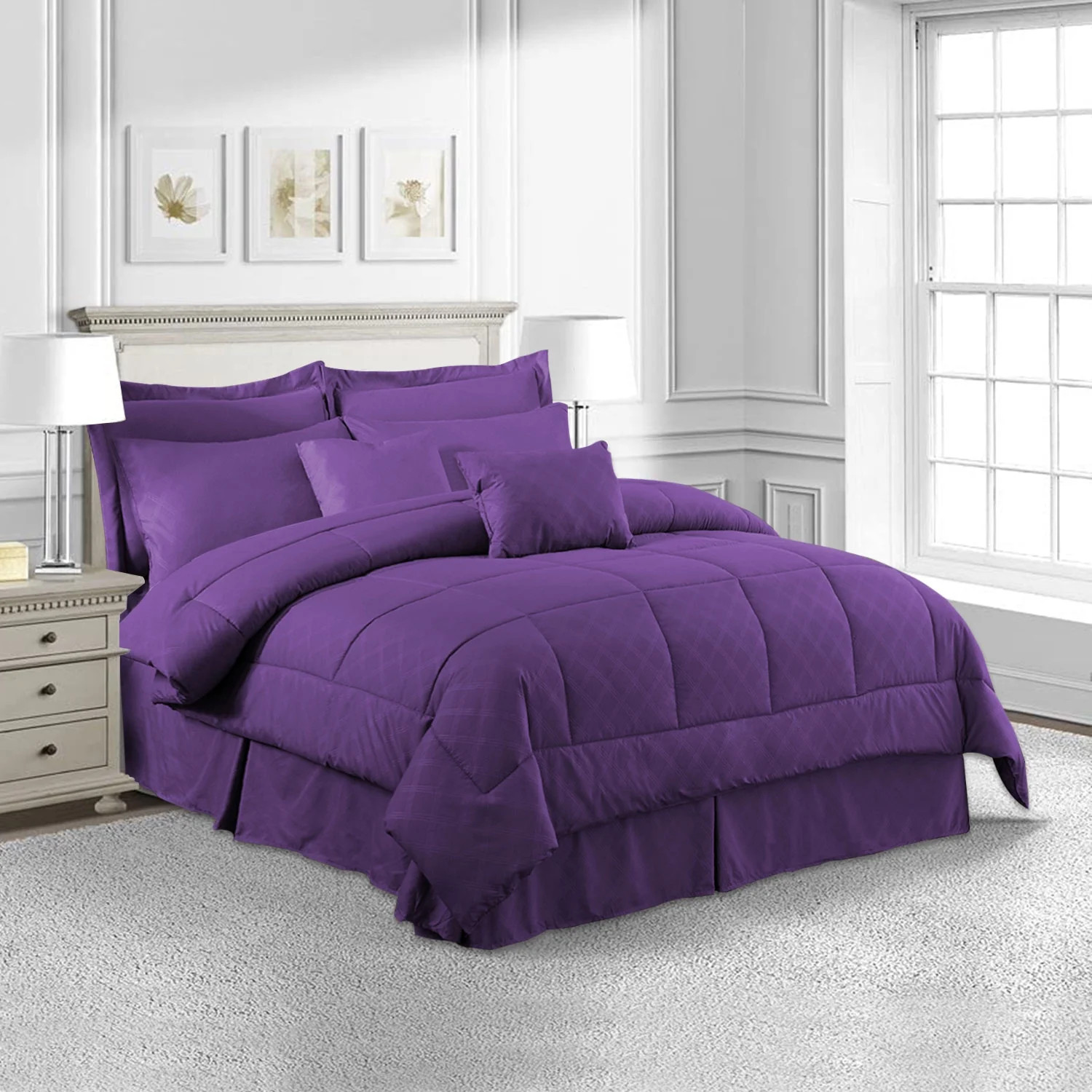 JML 10 Piece Bed in a Bag Queen Size Comforter Set Bedding Set, Plaid Pattern, Purple - Walmart.c... | Walmart (US)