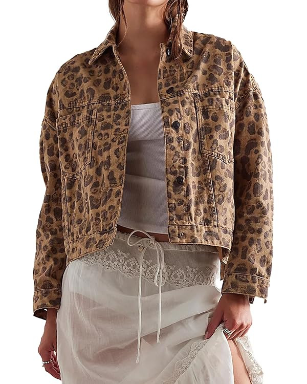 D-Sun Women Casual Denim Jacket Oversized Leopard Stars Printed Boyfriend Vintage Jean Jacket Coa... | Amazon (US)