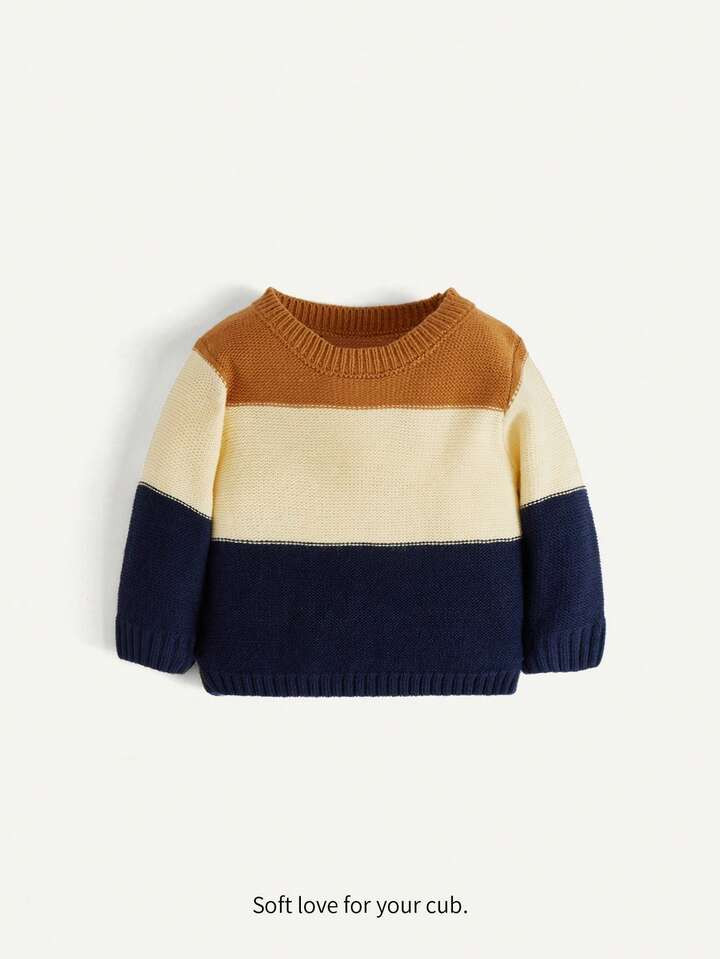 Cozy Cub Baby Boys' Casual Striped Pullover Sweater With Round Neck, Long Sleeve | SHEIN