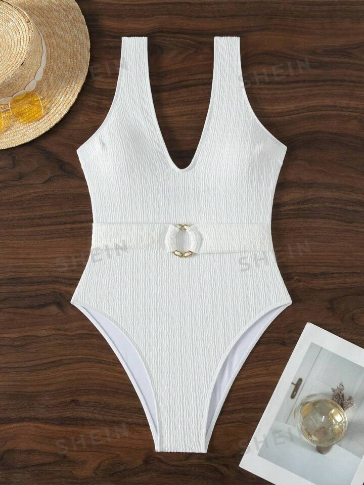 Ladies' Solid Color One Piece Swimsuit | SHEIN