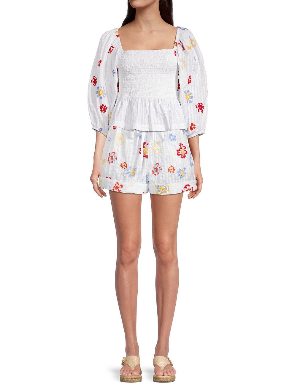 Lei Smocked Floral-Embroidered Top | Saks Fifth Avenue
