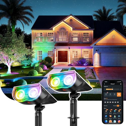 Linkind Smart Solar Spot Lights Outdoor SL5C, Solar Lights Outdoor Spotlight Cool/Warm White/Color Changing, APP/Voice Control, IP67 St. Patrick's Day Decorations for Yard, Garden, Pathway(2 Pack) | Amazon (US)