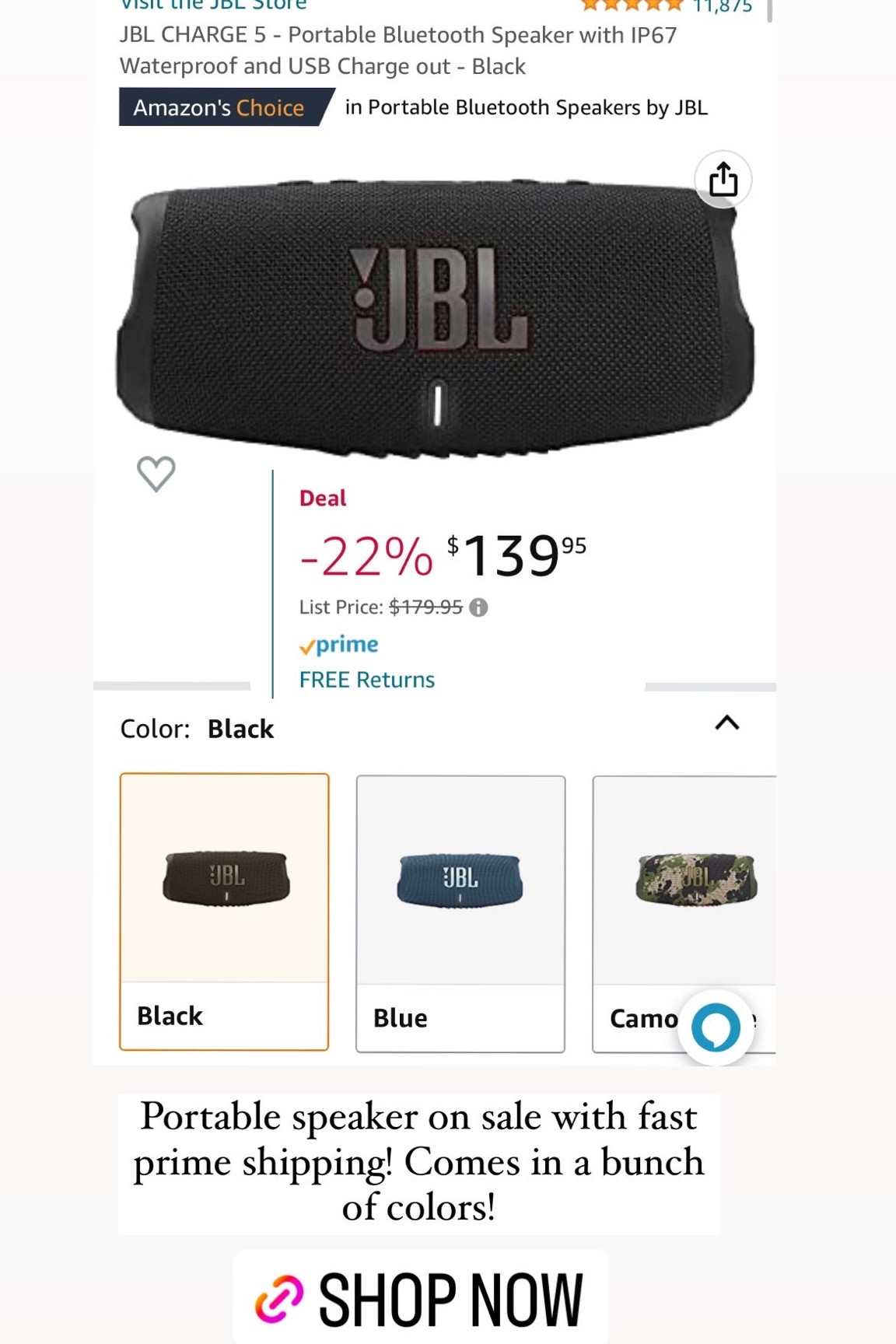 JBL portable speaker is on sale and comes in a bunch of colors! This makes a great gift and ships fast! 

#LTKsalealert #LTKHoliday #LTKGiftGuide