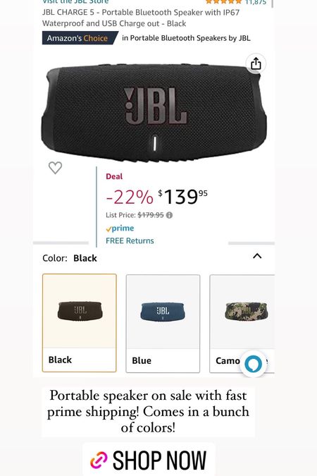 JBL portable speaker is on sale and comes in a bunch of colors! This makes a great gift and ships fast! 

#LTKsalealert #LTKHoliday #LTKGiftGuide