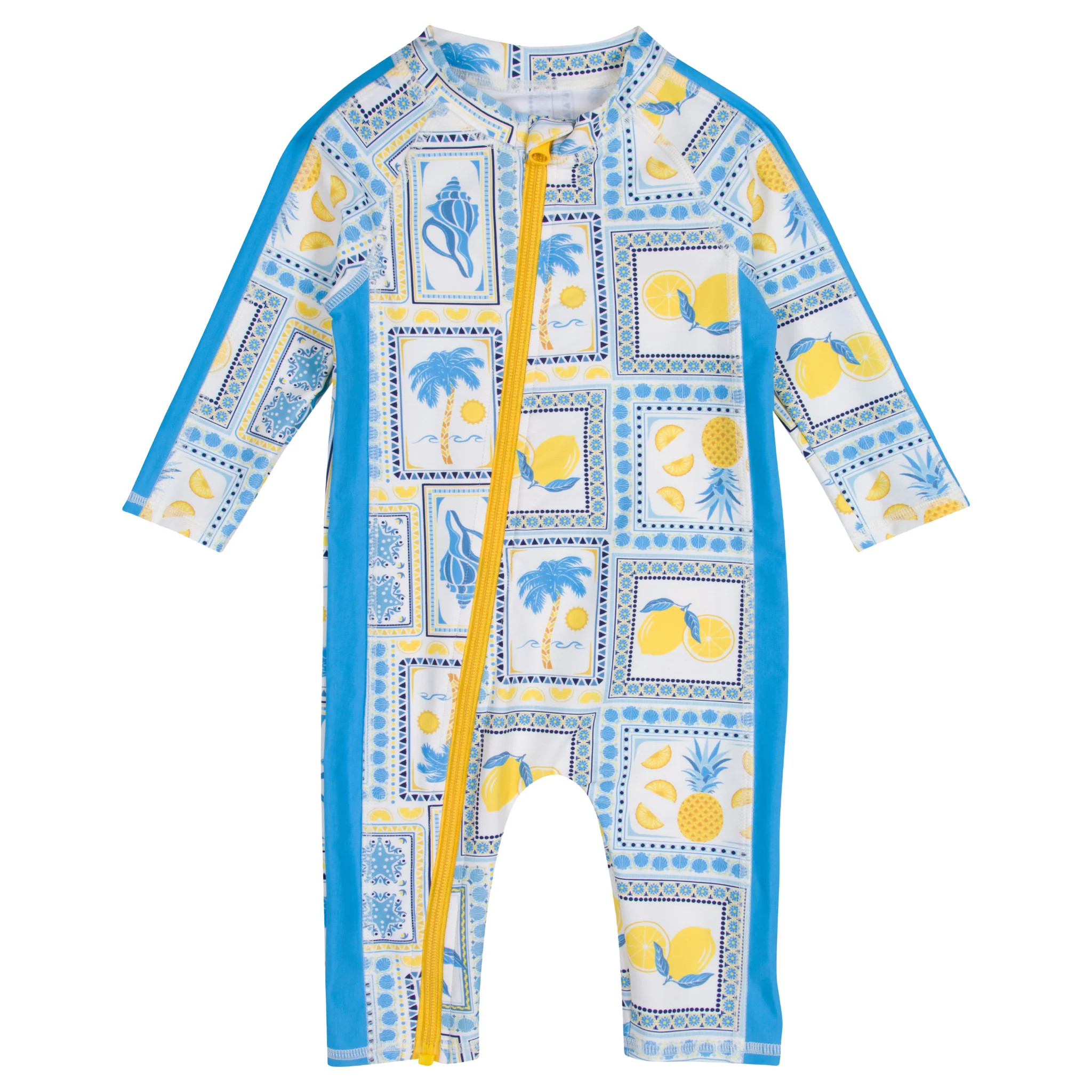Sunsuit - Long Sleeve Romper Swimsuit | "Mediterranean Lemons" | SwimZip