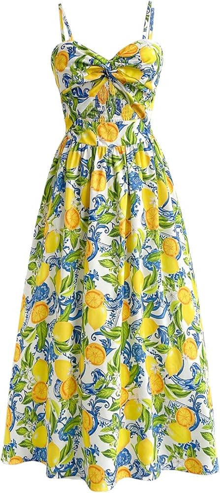 Milumia Women's Boho Floral Fruit Print Cami Dress Cut Out Twisted Flowy Midi Dresses Summer | Amazon (US)