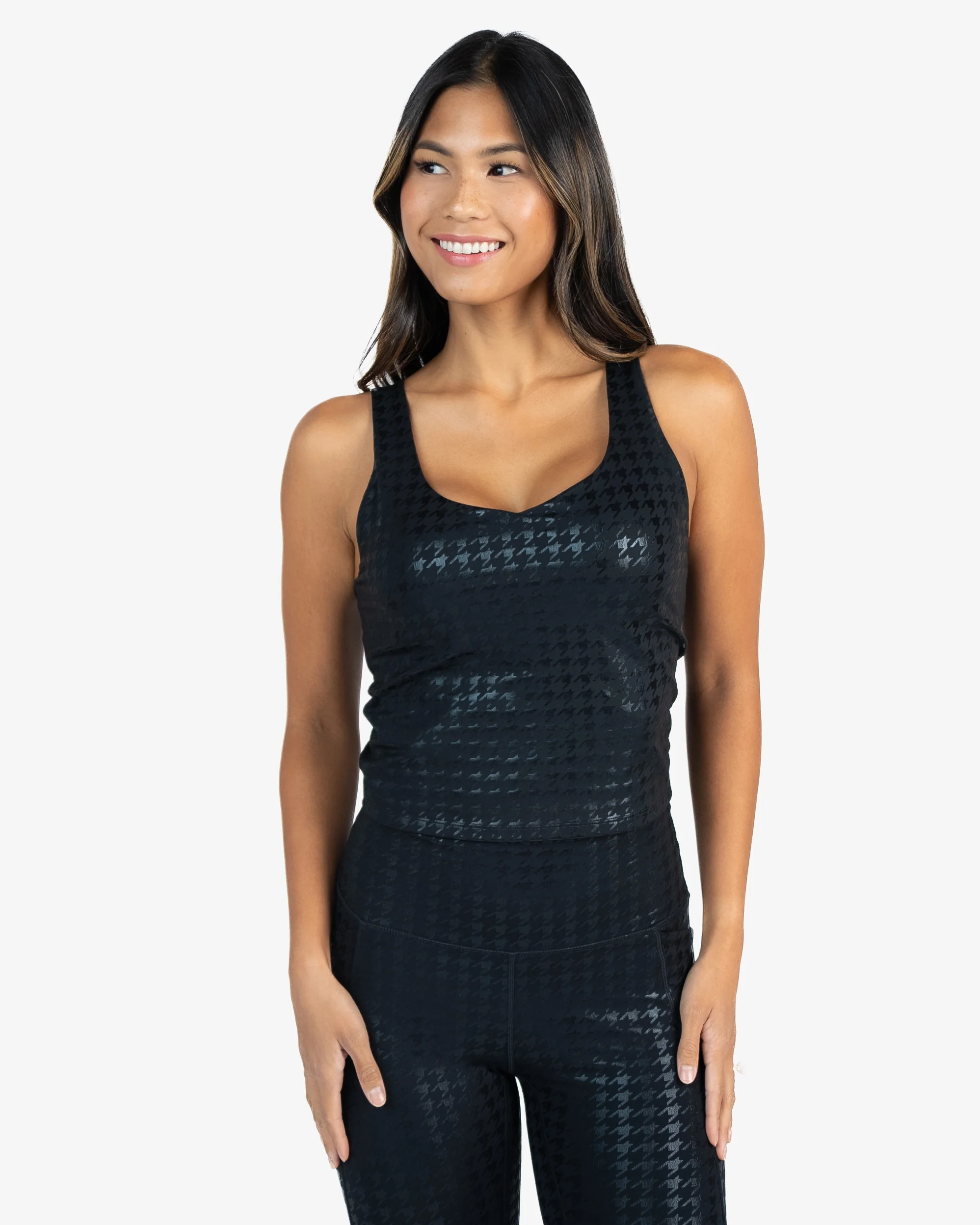 Skin Shakti Tank (Mid-Length) - Black Houndstooth | Senita Athletics