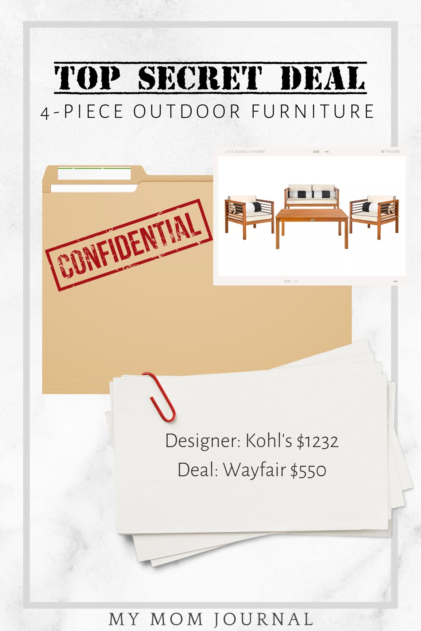 Top Secret Deal! This 4-piece outdoor furniture set sells for $1232 at Kohl’s but is $550 on Wayfair!

#topsecret #deals #kohls #wayfair #mymomjournal #homedecor #dotd


#LTKhome #LTKSeasonal #LTKsalealert