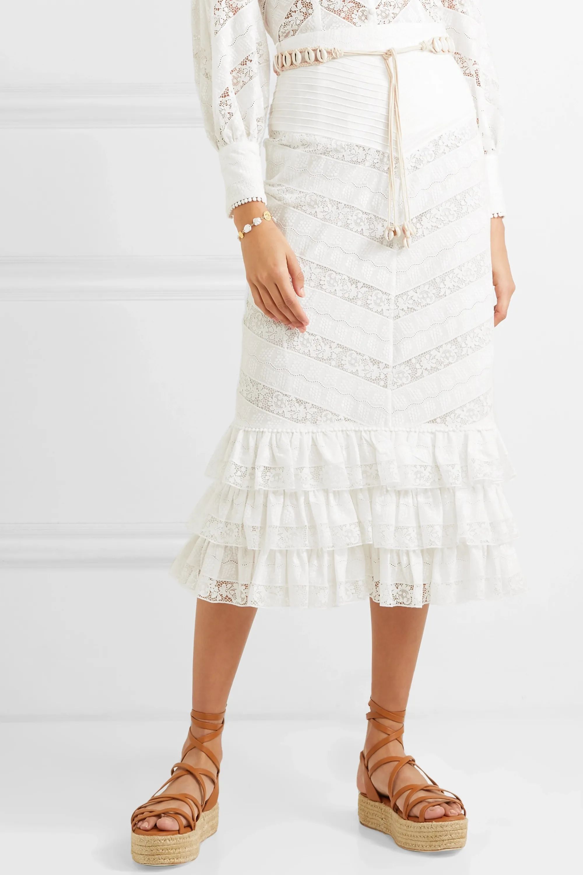 Veneto Perennial ruffled broderie anglaise gauze and lace skirt | NET-A-PORTER (US)
