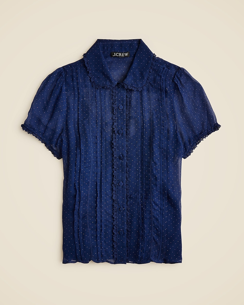 Sheer lace-trim button-up shirt in dot crinkle chiffon | J. Crew US