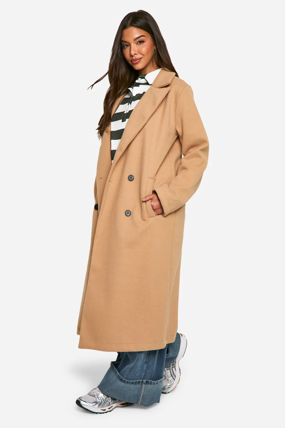 Oversized Shoulder Pad Wool Look Coat | Boohoo.com (UK & IE)