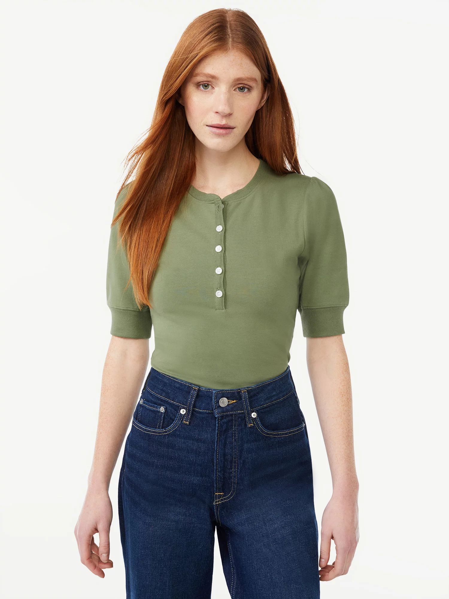 Free Assembly Women's Henley Bodysuit with Short Sleeves | Walmart (US)