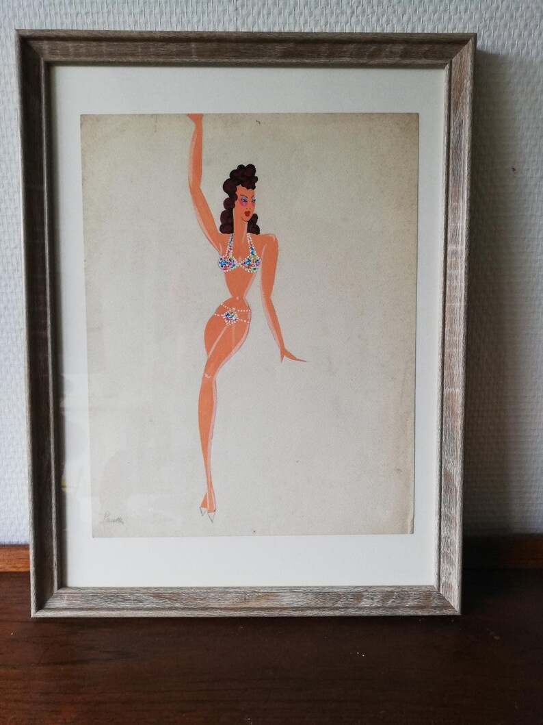 Rare and Old Stage Costume Project for a Parisian Cabaret. France Around 1950. Pencil Drawing and... | Etsy (US)