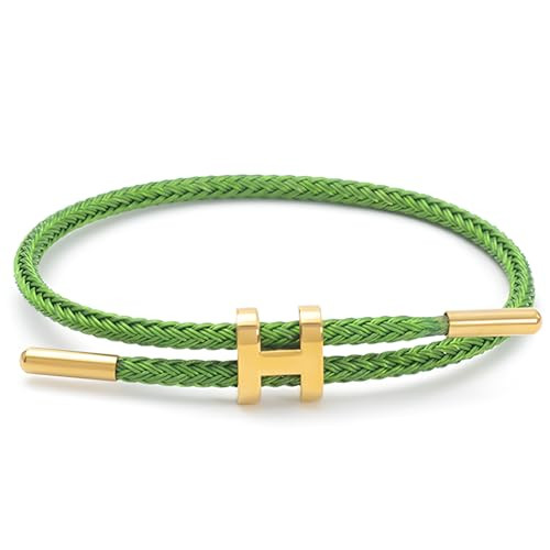 Bracelet with Adjustable Design Polished H Shape Buckle, Bracelets for Women, 18k Gold-plated Buckle Design Titanium Steel Wire Rope Women's Gift Jewelry (green) | Amazon (US)