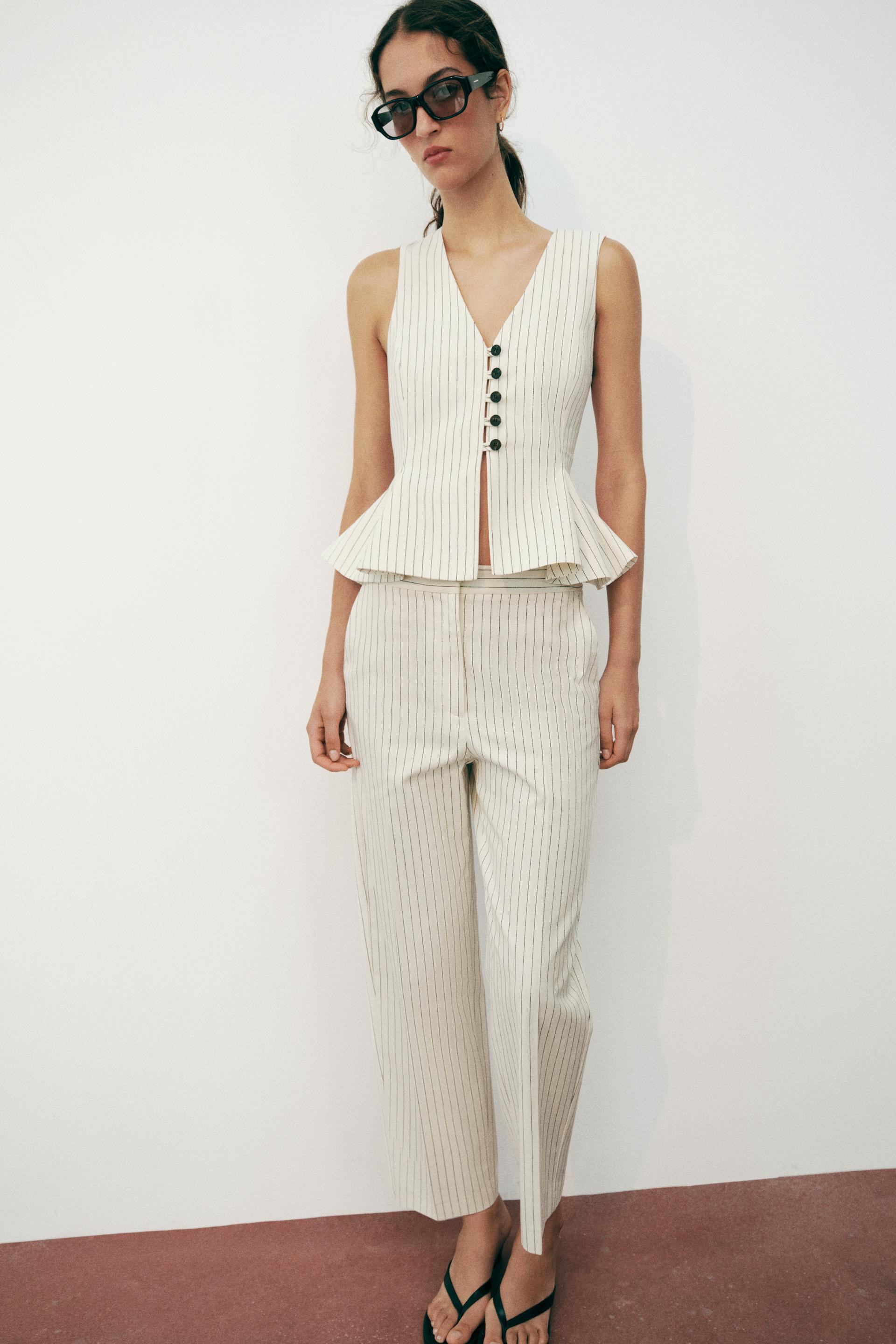 Zara - Pinstripe Pants - Ecru / Black - Xl - Woman | Zara US