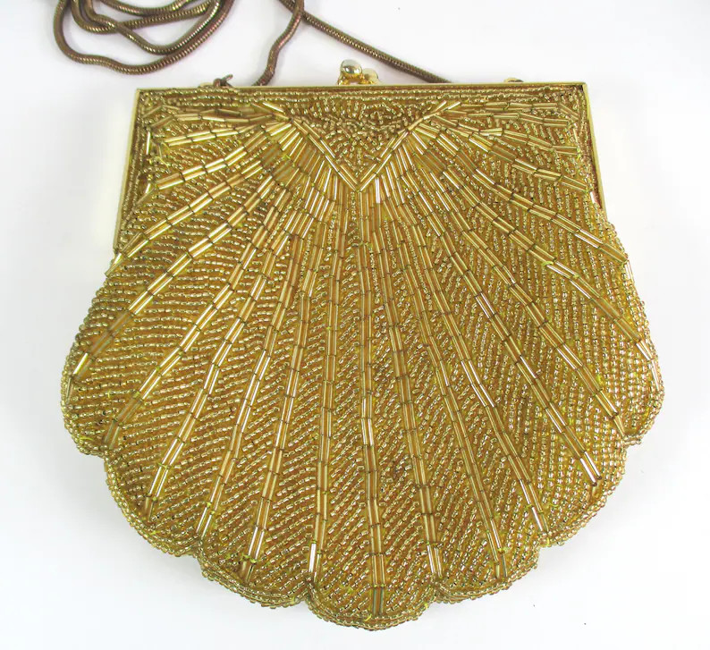 Vintage, Carolyne Barton, Gold Beaded, Shell Shaped, Evening Bag, Purse, Clutch, Over Shoulder, G... | Etsy (US)
