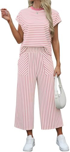 Sweetmoon 2 Piece Sets for Women Summer Outfits Short Sleeve Travel Outfits for Women Vacation Cr... | Amazon (US)