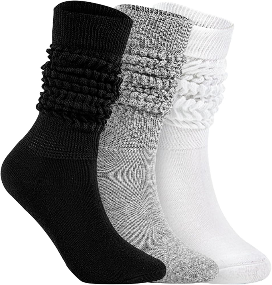 Slouch Socks for Woman 3 Pack Scrunch Socks Soft High Boot Socks Warm Thick Knit Woman Long Socks | Amazon (US)