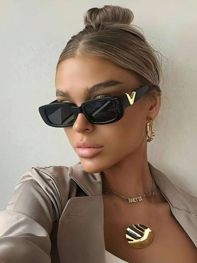 2025 V-Förmige Neue Stil Modische Kleinrahmen Brille Für Frauen, Hip-Hop Stil Rechteckige Brille | SHEIN