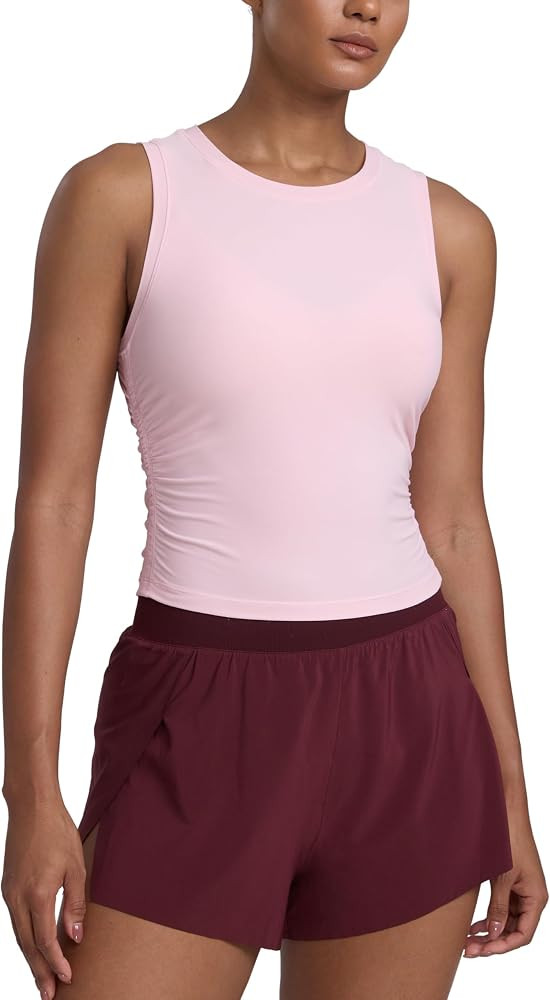 CRZ YOGA Cloudweight Womens Ruched Tank High Neck Workout Fitted Tops Basic Yoga Athletic Sleevel... | Amazon (US)