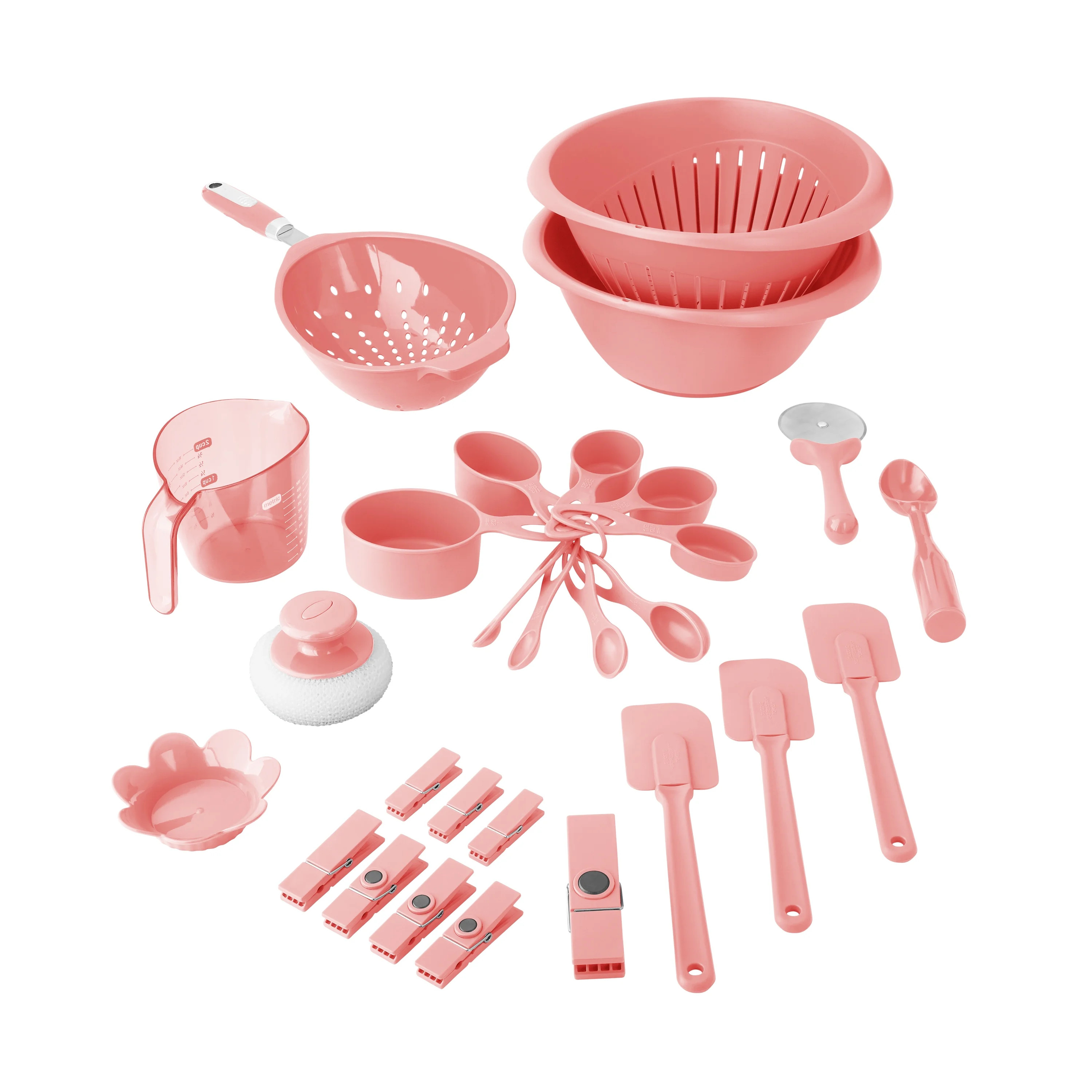 Mainstays 28-Piece Plastic Kitchen Tools and Gadgets Set, Pink | Walmart (US)