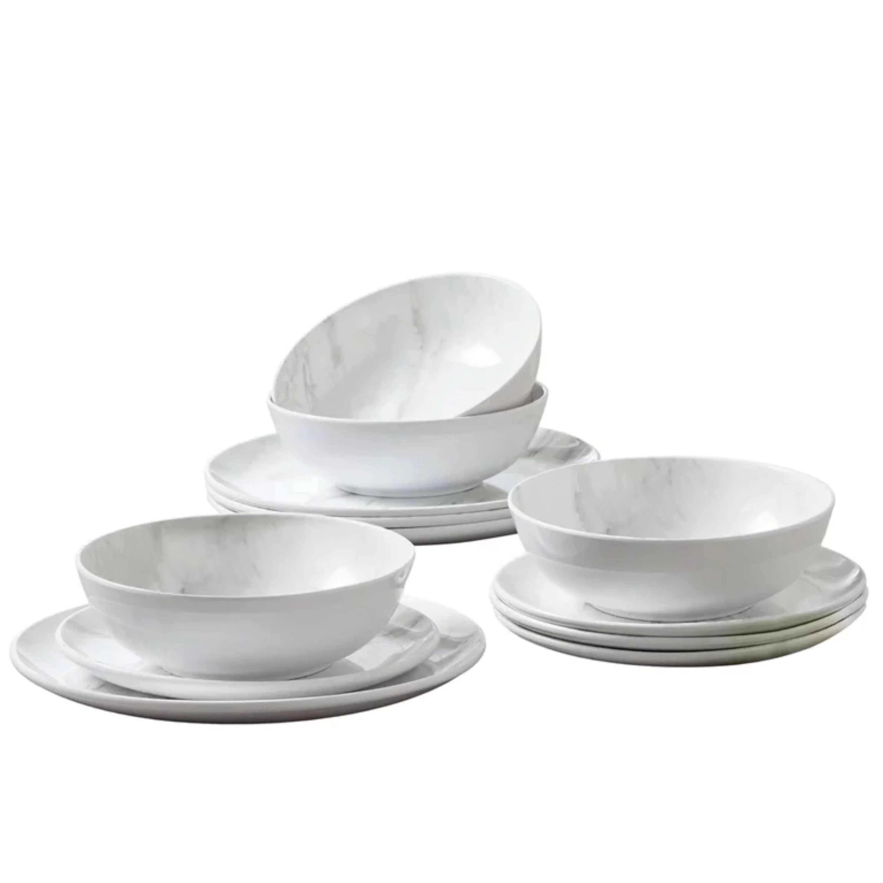 Better Homes & Garden 12-Piece Melamine Grey and White Marble Dinnerware Set | Walmart (US)
