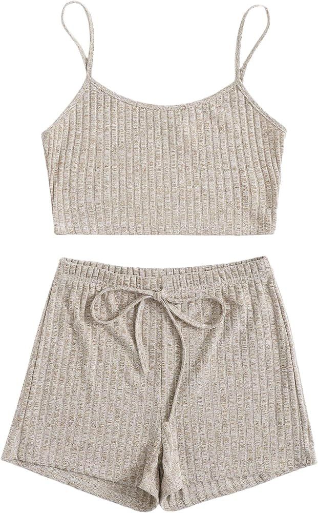 SheIn Women's 2 Pieces Sleeveless Crop Tank Tops and Shorts Pajama Set Lounge Set | Amazon (US)