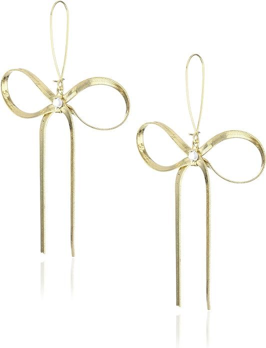 Betsey Johnson Large Gold Textured Bow Drop Earrings | Amazon (US)