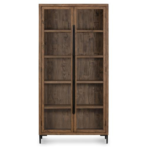Yvette Rustic Clear Glass Light Brown Reclaimed Pine Wood 2 Door Display Case | Kathy Kuo Home