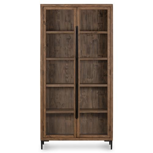 Yvette Rustic Clear Glass Light Brown Reclaimed Pine Wood 2 Door Display Case | Kathy Kuo Home