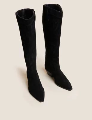 Suede Western Block Heel Knee High Boots | Marks & Spencer (UK)