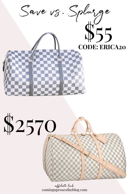 Save vs. splurge: Louis Vuitton duffle bag look for less! Checkered weekender bag for $55 with code ERICA20 🖤

#LTKunder100 #LTKtravel #LTKitbag