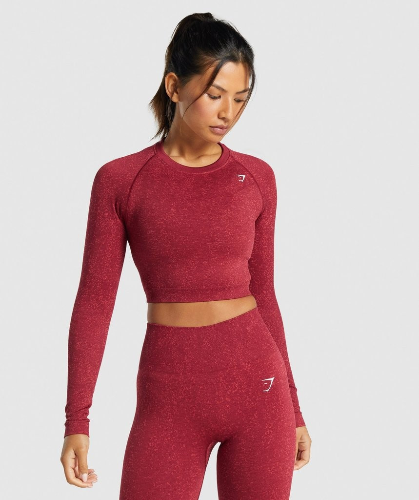 Gymshark Adapt Fleck Seamless Long Sleeve Crop Top - Mineral | Burgundy | Gymshark (Global)