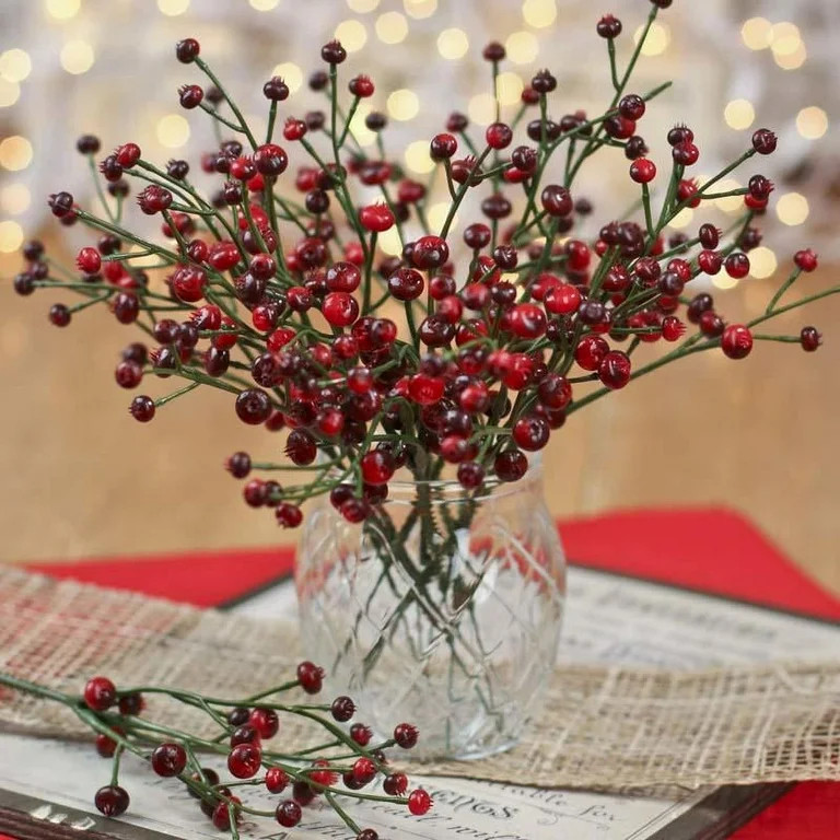 10 Weatherproof Red Burgundy Artificial Berry Picks: Add a Touch of Elegance to Your Décor | Walmart (US)